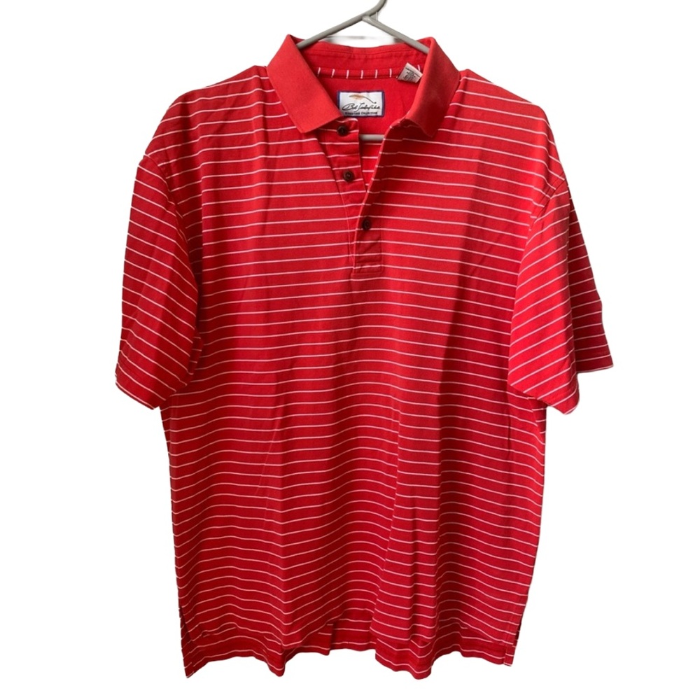 BOB TIMBERLAKE Men’s Red with White Striped Short Sleeve Polo Top